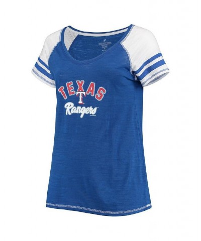 Women's Royal Texas Rangers Curvy Colorblock Tri-Blend Raglan V-Neck T-shirt Royal $33.59 Tops