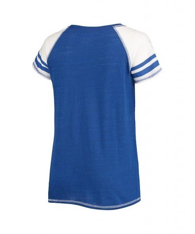 Women's Royal Texas Rangers Curvy Colorblock Tri-Blend Raglan V-Neck T-shirt Royal $33.59 Tops