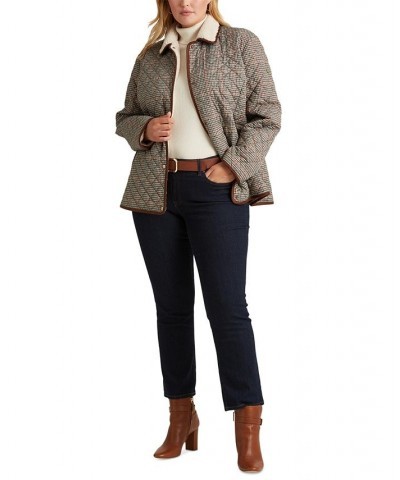 Women's Plus Size Faux-Sherpa-Collar Quilted Coat Box Houndstooth $83.60 Coats