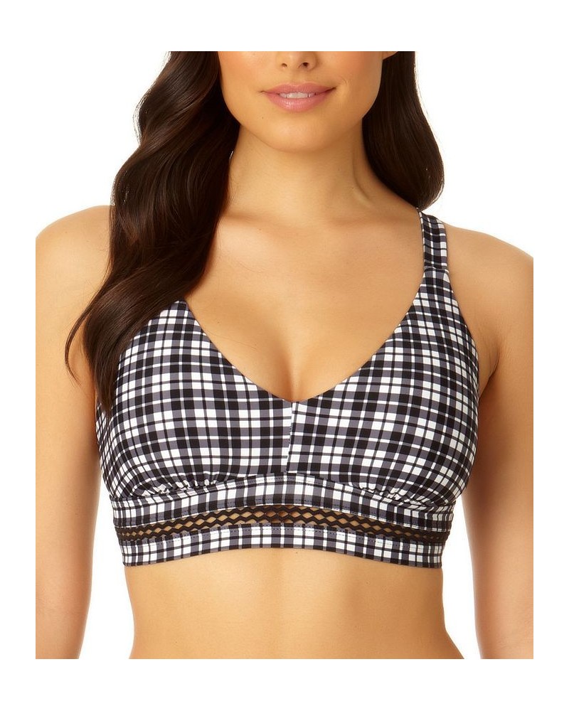 Women's Rickrack-Inset Plaid Bikini Top Black/White Plaid $39.96 Swimsuits