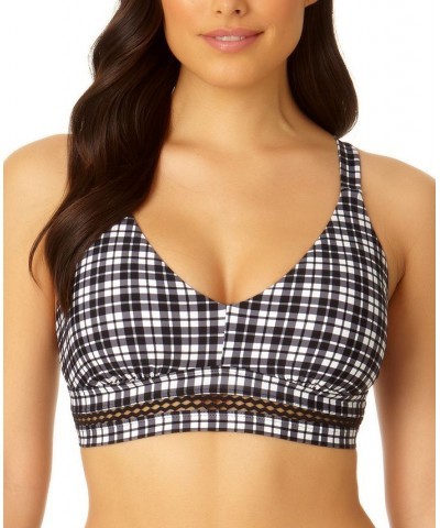 Women's Rickrack-Inset Plaid Bikini Top Black/White Plaid $39.96 Swimsuits