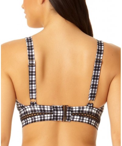 Women's Rickrack-Inset Plaid Bikini Top Black/White Plaid $39.96 Swimsuits