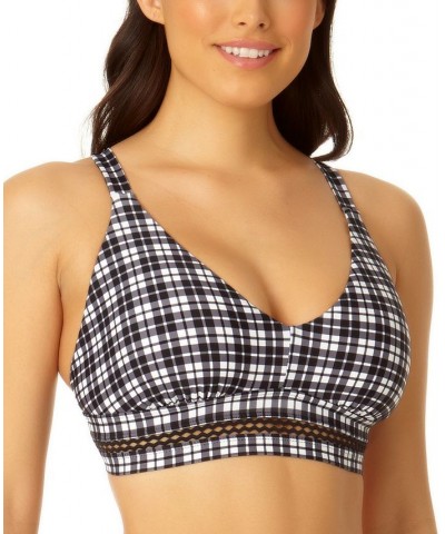 Women's Rickrack-Inset Plaid Bikini Top Black/White Plaid $39.96 Swimsuits