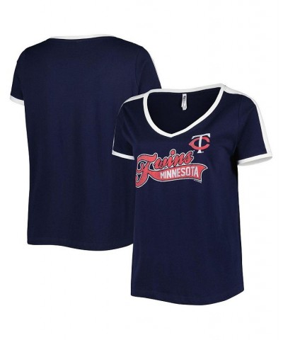 Women's Navy Minnesota Twins Plus Size V-Neck T-shirt Blue $24.90 Tops
