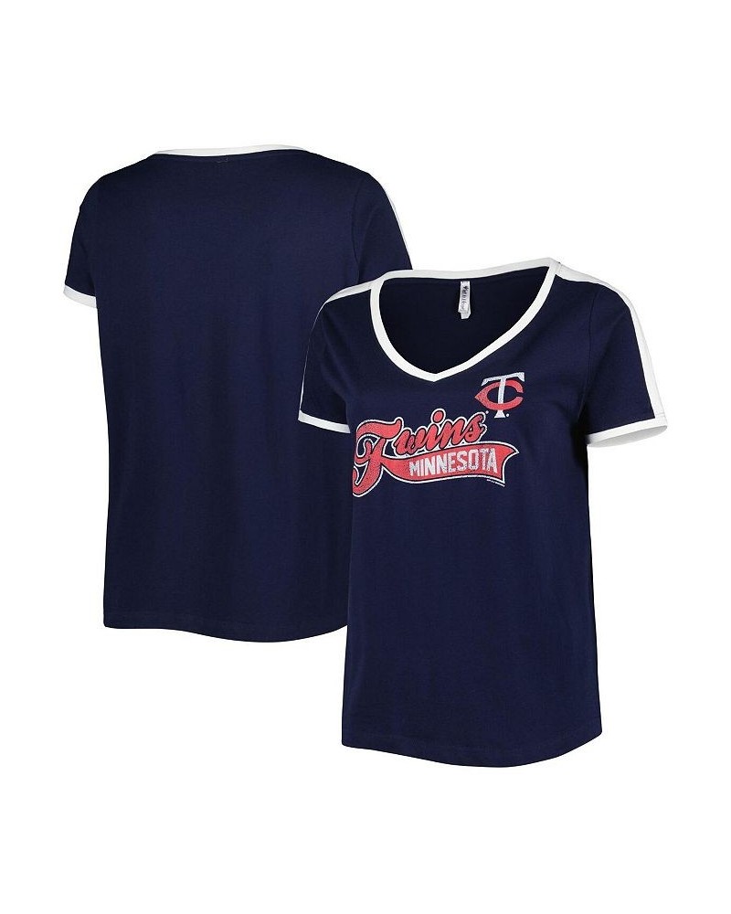 Women's Navy Minnesota Twins Plus Size V-Neck T-shirt Blue $24.90 Tops