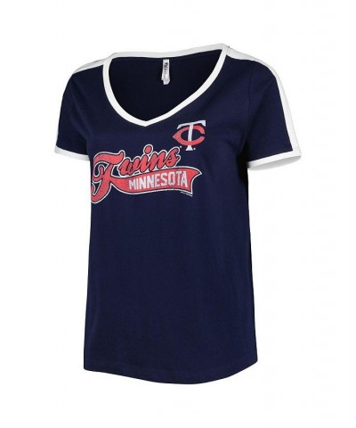 Women's Navy Minnesota Twins Plus Size V-Neck T-shirt Blue $24.90 Tops