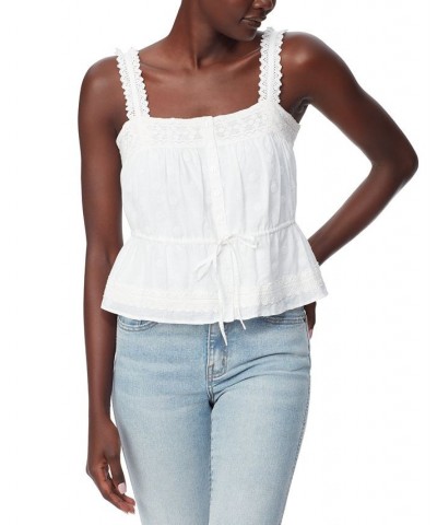 Women's Adeline Cotton Peasant Square-Neck Button-Front Top Bright White $49.50 Tops