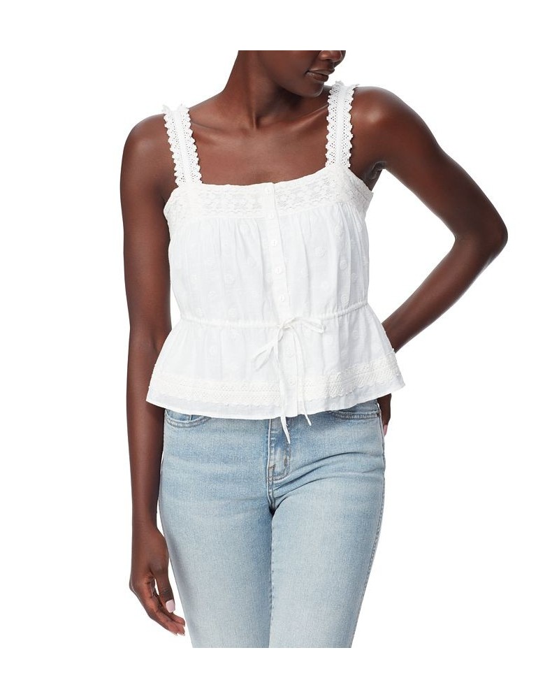 Women's Adeline Cotton Peasant Square-Neck Button-Front Top Bright White $49.50 Tops