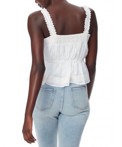 Women's Adeline Cotton Peasant Square-Neck Button-Front Top Bright White $49.50 Tops