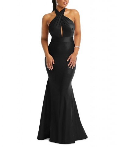 Women's Open-Back Satin Mermaid Gown Black $127.68 Dresses