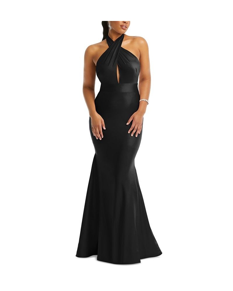 Women's Open-Back Satin Mermaid Gown Black $127.68 Dresses