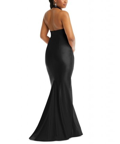 Women's Open-Back Satin Mermaid Gown Black $127.68 Dresses