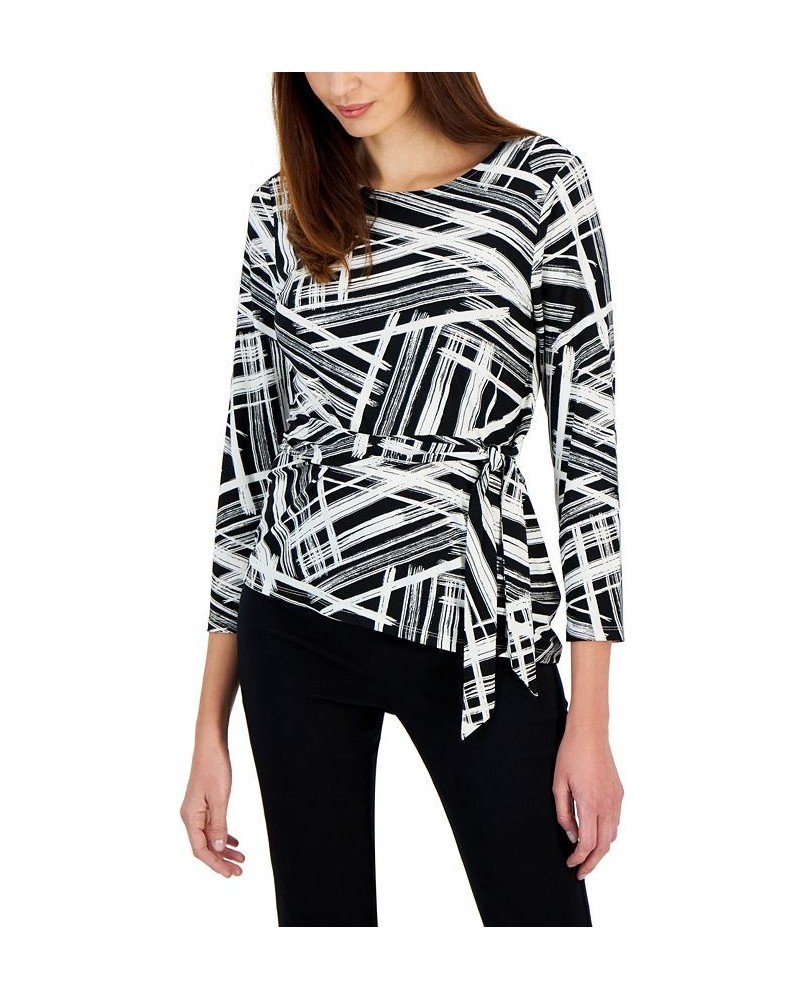 Petite Crewneck 3/4-Sleeve Side-Tie Top Black / Vanilla Ice $22.62 Tops