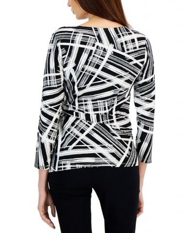 Petite Crewneck 3/4-Sleeve Side-Tie Top Black / Vanilla Ice $22.62 Tops