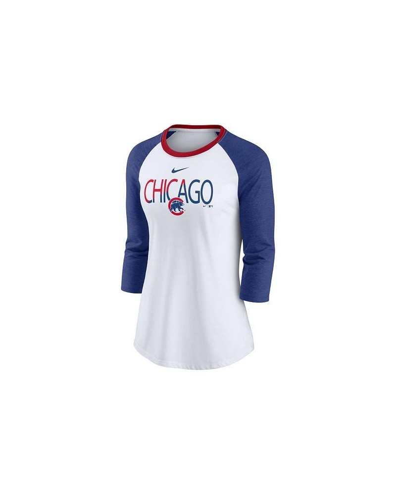 Chicago Cubs Women's Color Split Tri-Blend Raglan Shirt White/RoyalBlue $26.40 Tops