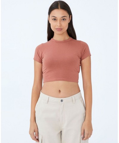 Women's Micro Baby Crop T-shirt University Brown $12.30 Tops