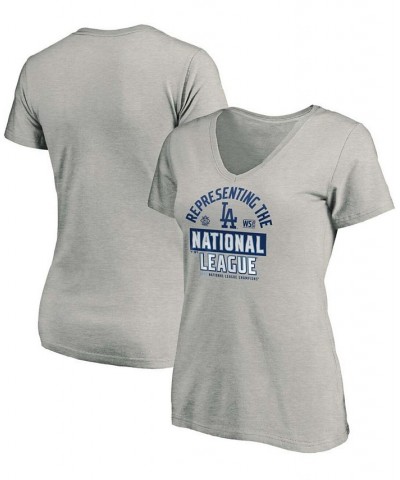 Women's Heathered Gray Los Angeles Dodgers 2020 National League Champions Locker Room V-Neck T-shirt Heathered Gray $21.60 Tops