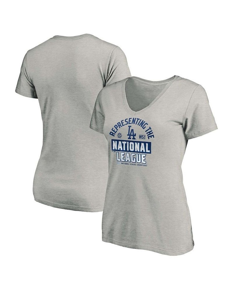 Women's Heathered Gray Los Angeles Dodgers 2020 National League Champions Locker Room V-Neck T-shirt Heathered Gray $21.60 Tops