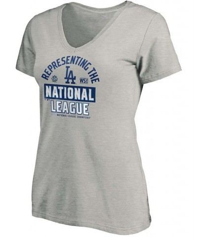 Women's Heathered Gray Los Angeles Dodgers 2020 National League Champions Locker Room V-Neck T-shirt Heathered Gray $21.60 Tops