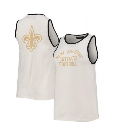 Women's White Black New Orleans Saints Throwback Pop Binding Scoop Neck Tank Top White, Black $18.48 Tops