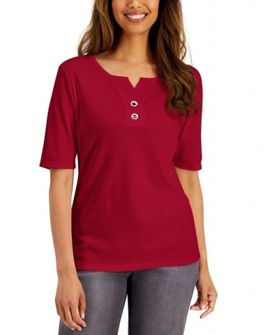 Cotton Toggle-Button Top New Red Amore $11.96 Tops