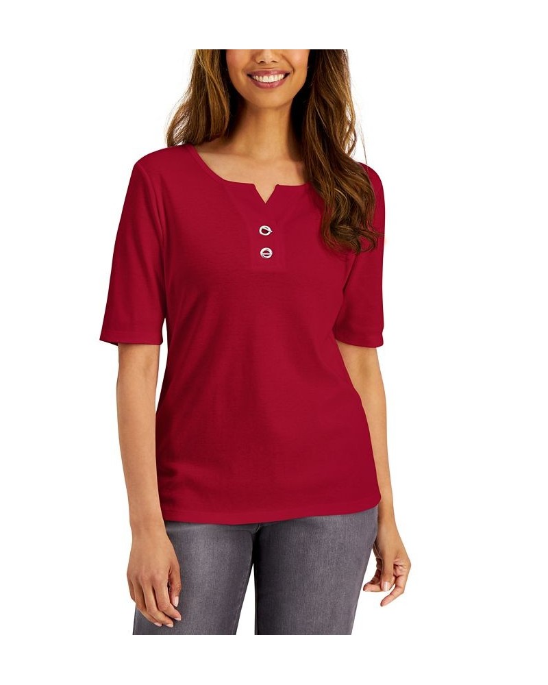 Cotton Toggle-Button Top New Red Amore $11.96 Tops