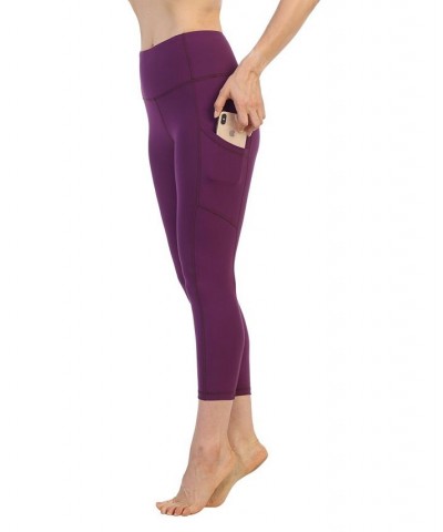 High Waist 3/4 Length Pocket Compression Leggings Purple $53.30 Pants