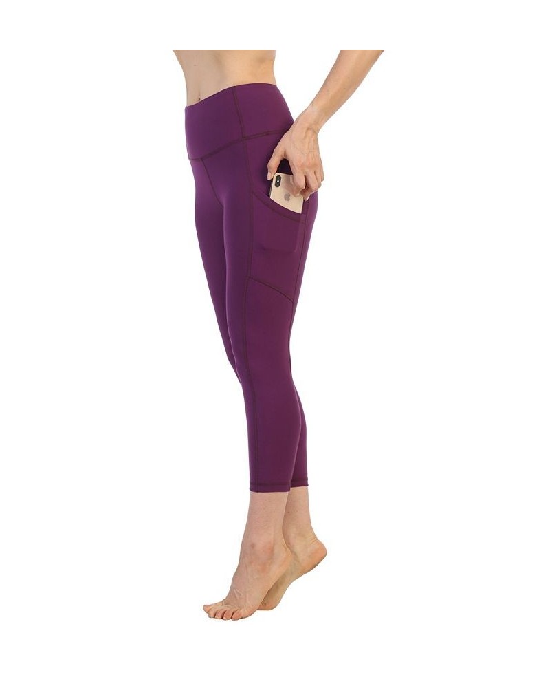 High Waist 3/4 Length Pocket Compression Leggings Purple $53.30 Pants