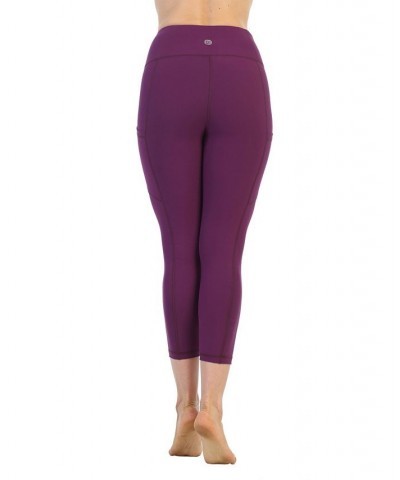 High Waist 3/4 Length Pocket Compression Leggings Purple $53.30 Pants