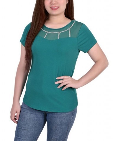 Petite Short Sleeve Crepe Knit Top Green $16.20 Tops