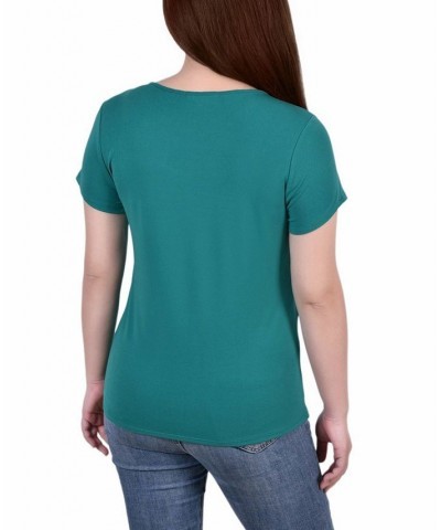 Petite Short Sleeve Crepe Knit Top Green $16.20 Tops