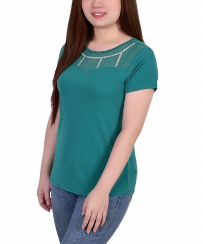 Petite Short Sleeve Crepe Knit Top Green $16.20 Tops