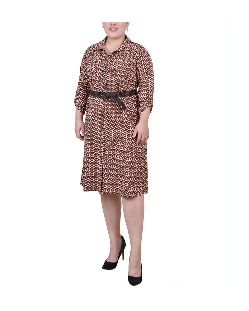 Plus Size 3/4 Roll Tab Sleeve Shirtdress Golden-Tone Jaycee Pristine $16.60 Dresses