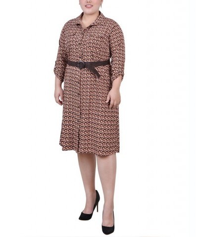 Plus Size 3/4 Roll Tab Sleeve Shirtdress Golden-Tone Jaycee Pristine $16.60 Dresses