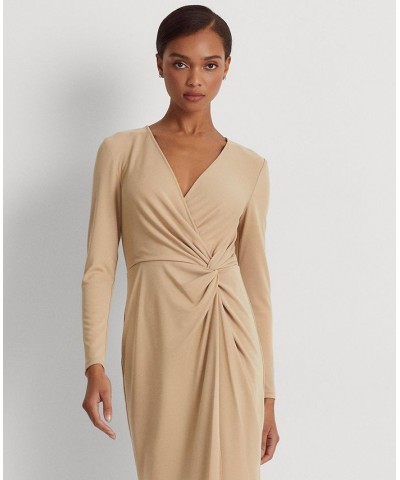 Women's Stretch Jersey Long-Sleeve Dress Tan/Beige $42.30 Dresses