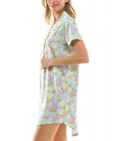 Women's Printed Collared Short-Sleeve Sleepshirt Blue $12.74 Sleepwear