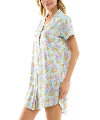 Women's Printed Collared Short-Sleeve Sleepshirt Blue $12.74 Sleepwear