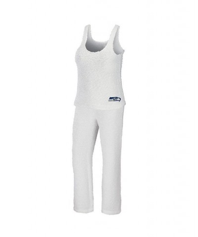 Women's Cream Seattle Seahawks Cozy Scoop Neck Tank Top Pants Sleep Set Cream $40.50 Pajama