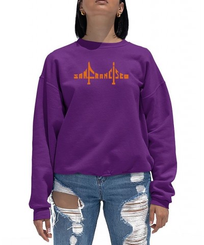 Women's San Francisco Bridge Word Art Crewneck Sweatshirt Purple $26.99 Tops