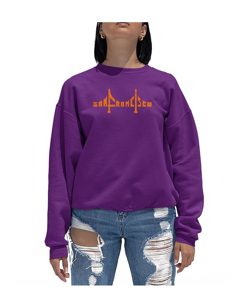 Women's San Francisco Bridge Word Art Crewneck Sweatshirt Purple $26.99 Tops