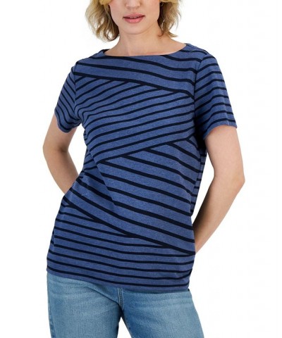 Women's Callie Stripe Short-Sleeve Top Heather Indigo $10.19 Tops