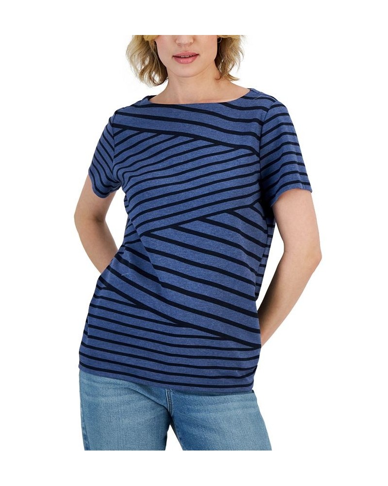 Women's Callie Stripe Short-Sleeve Top Heather Indigo $10.19 Tops