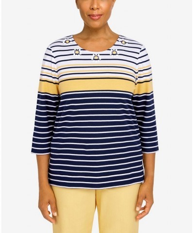 Women's Bright Idea Multi Stripe Beaded Neck Top Multi $17.09 Tops