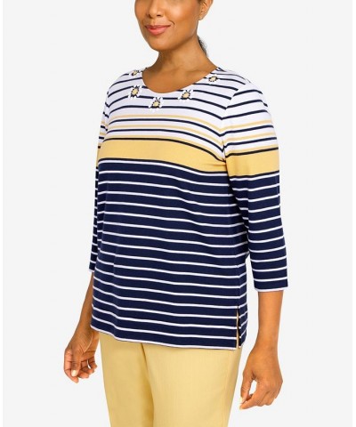 Women's Bright Idea Multi Stripe Beaded Neck Top Multi $17.09 Tops