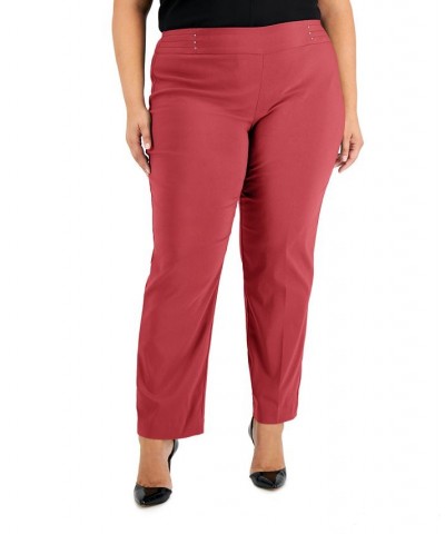 Plus Size Tummy Control Pull-On Slim-Leg Pants Red $14.50 Pants