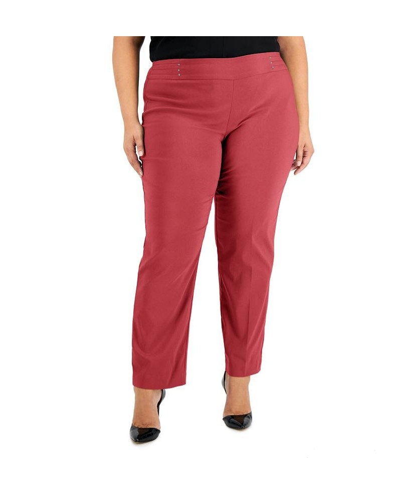 Plus Size Tummy Control Pull-On Slim-Leg Pants Red $14.50 Pants