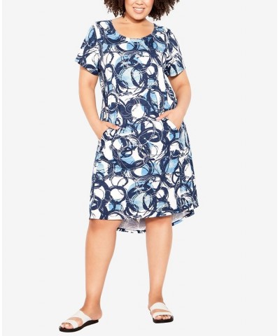 Plus Size Hello Sunshine Print Dress Brushed Circle Blue $23.21 Dresses