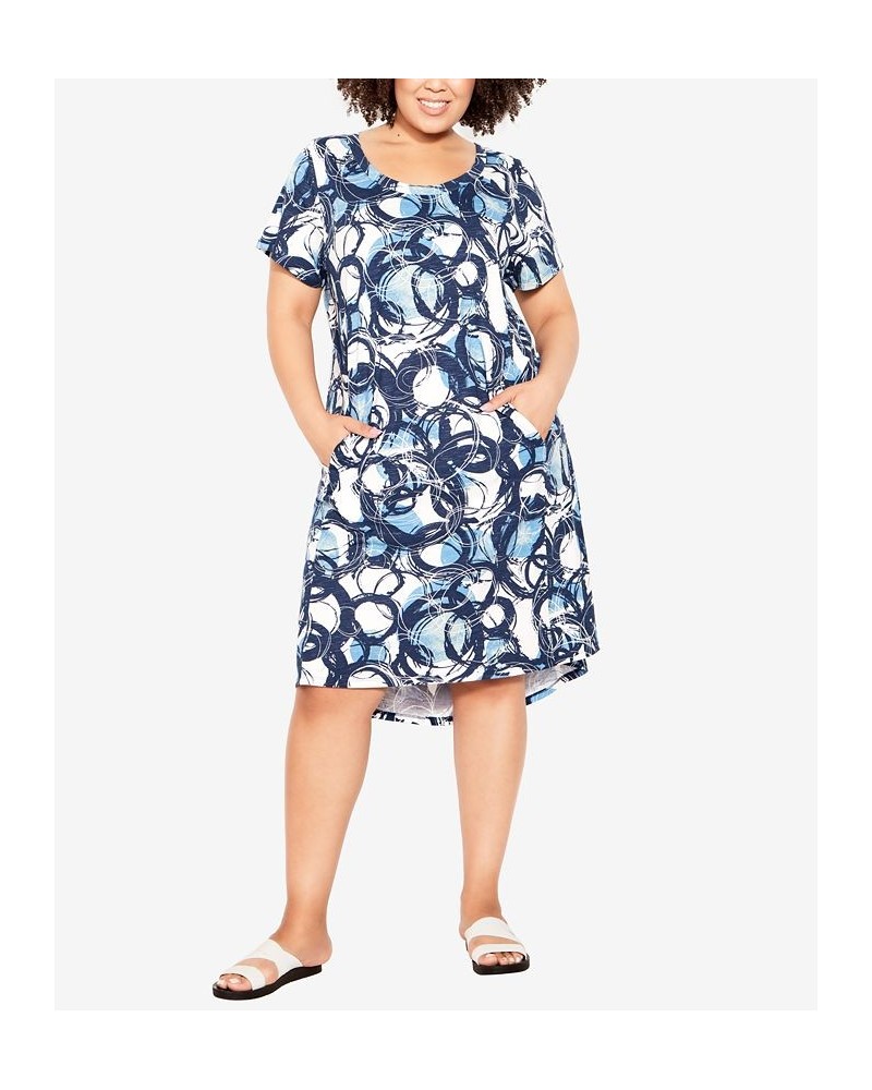 Plus Size Hello Sunshine Print Dress Brushed Circle Blue $23.21 Dresses