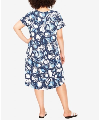 Plus Size Hello Sunshine Print Dress Brushed Circle Blue $23.21 Dresses