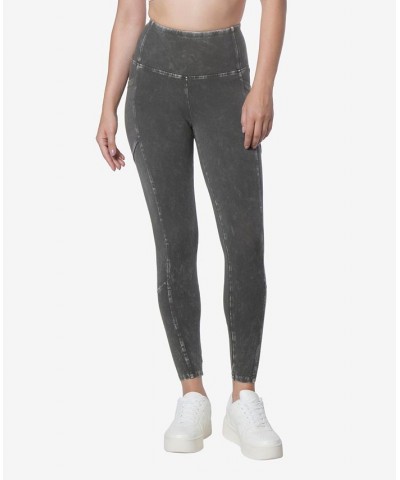 Women's High Rise Full Length Mineral Washed Leggings Pants Gray $23.72 Pants